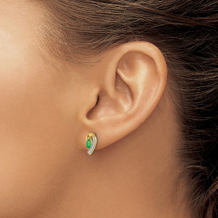 Shop Stylish 10K Gold Diamond & Emerald Earrings - 1/20 Ct Total Weight!-3