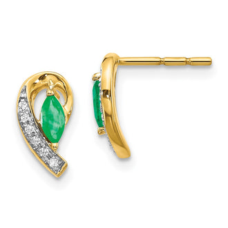 Shop Stylish 10K Gold Diamond & Emerald Earrings - 1/20 Ct Total Weight!