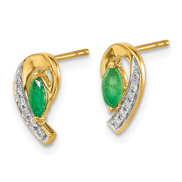 14K Gold Diamond & Emerald Earrings, 1/20 Ct Diamonds