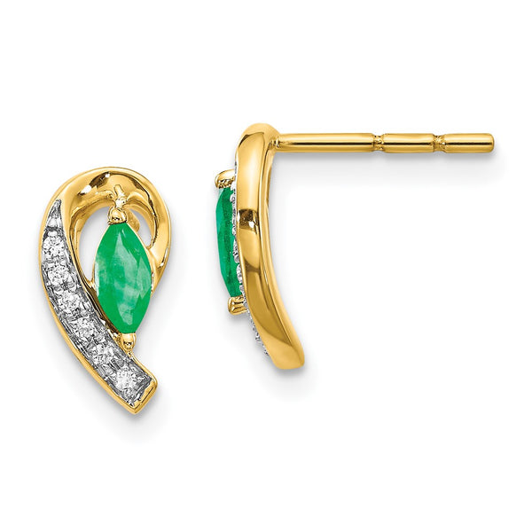 14K Gold Diamond & Emerald Earrings, 1/20 Ct Diamonds