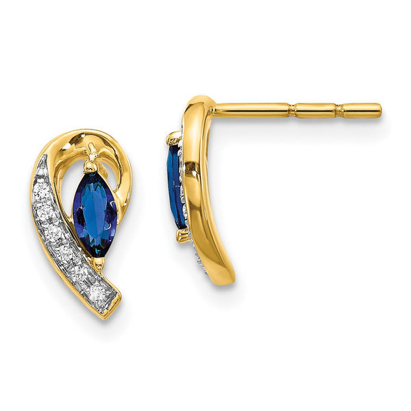 14K Yellow Gold Sapphire & Diamond Earrings