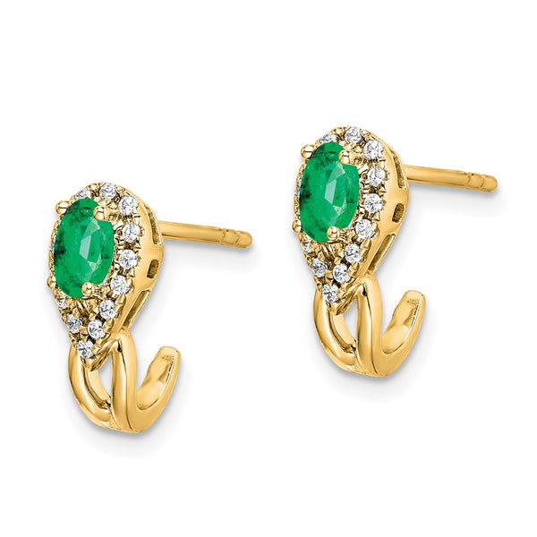 14K Gold Earrings with 1/8 Ct Diamonds & Emerald