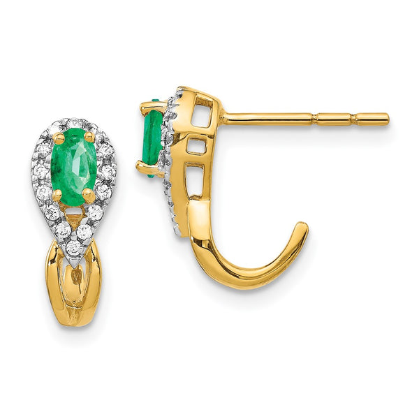 14K Gold Earrings with 1/8 Ct Diamonds & Emerald