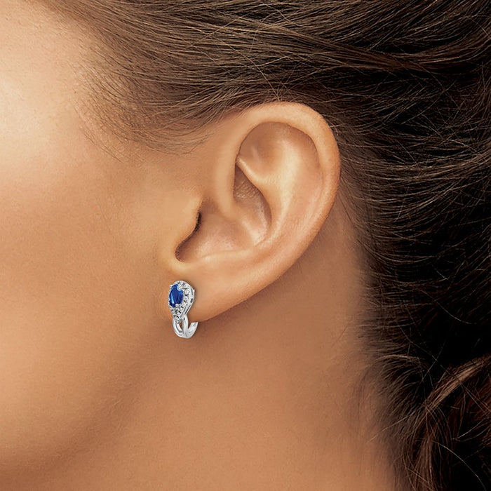 High-Quality 10K White Gold Diamond & Sapphire J-Hoop Earrings - Stylish Value-3