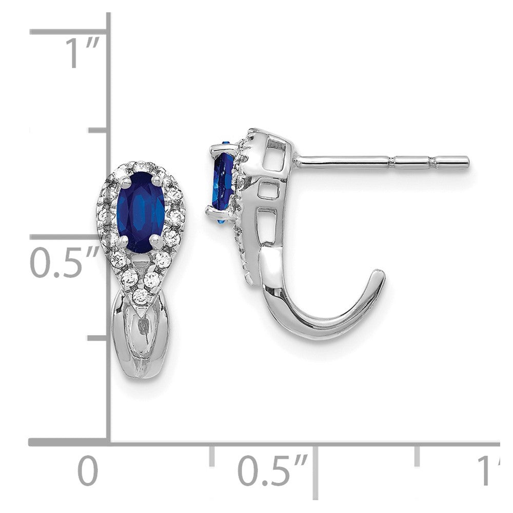 High-Quality 10K White Gold Diamond & Sapphire J-Hoop Earrings - Stylish Value