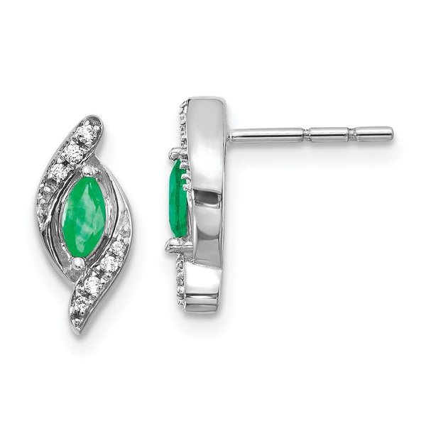 10K White Gold Diamond & Emerald Earrings - 1/15 Ct Diamond Weight