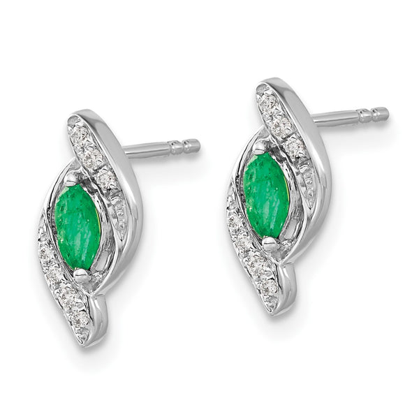 14K White Gold Diamond & Emerald Earrings, 1/15 Ct Total Weight