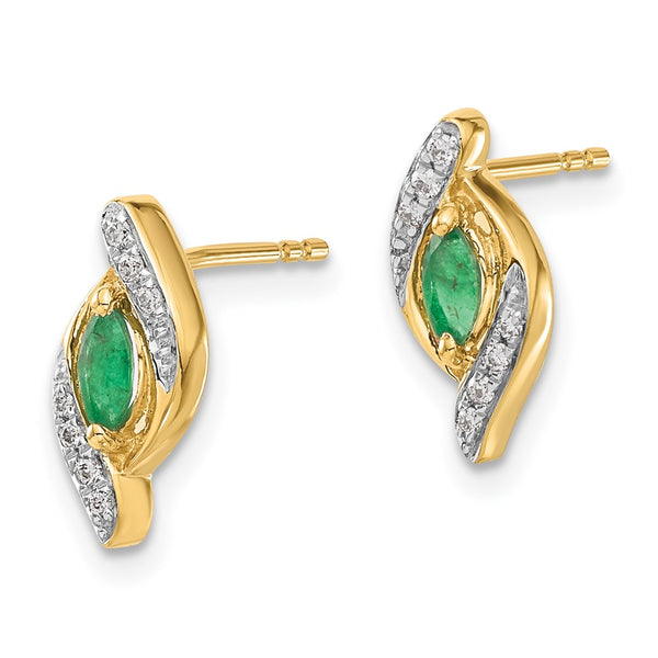 14K Gold Diamond & Emerald Earrings, 1/15 Ct Diamonds