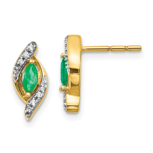 14K Gold Diamond & Emerald Earrings, 1/15 Ct Diamonds