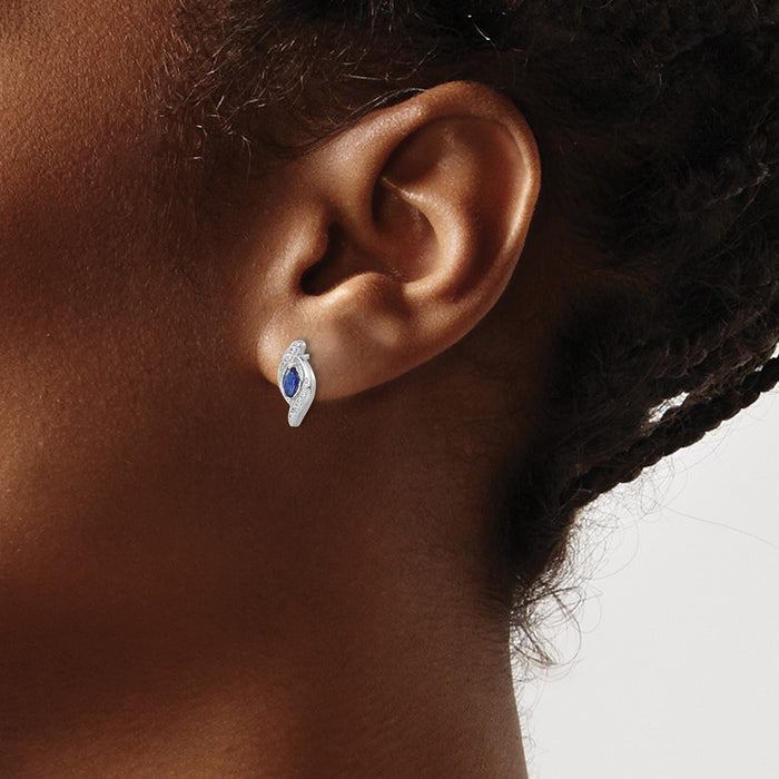 Buy 14K White Gold Diamond & Sapphire Stud Earrings - Stylish Luxury Value!-3
