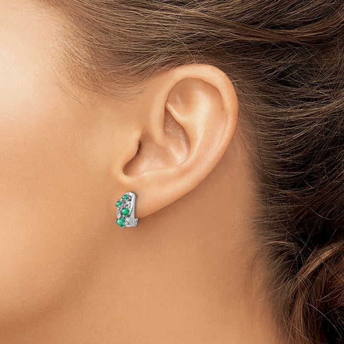 Shop Exclusive 14K White Gold Hoop Earrings with Diamond & Emerald Accents-3