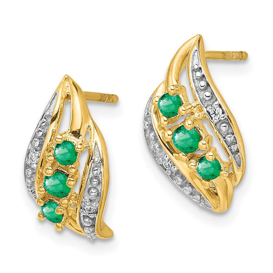 High-Quality 14K Gold Polished Post Earrings with Emerald & Diamond Accents