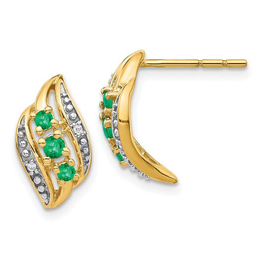 High-Quality 14K Gold Polished Post Earrings with Emerald & Diamond Accents