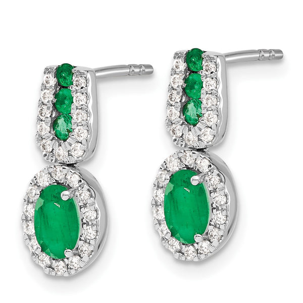 14K White Gold 1/3 Ct Diamond & Emerald Earrings