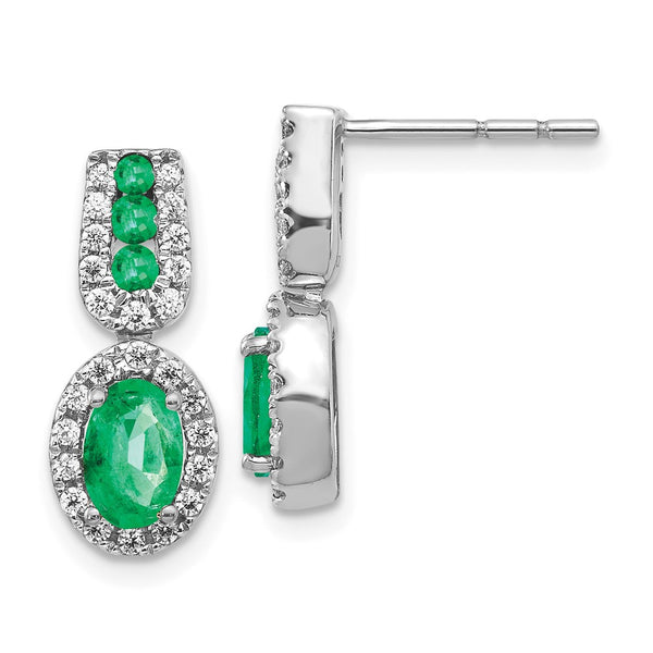 14K White Gold 1/3 Ct Diamond & Emerald Earrings