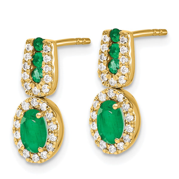 14K Gold 1/3 Ct Diamond & Emerald Earrings