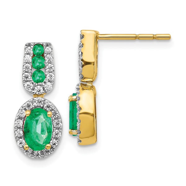 14K Gold 1/3 Ct Diamond & Emerald Earrings