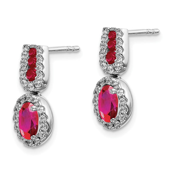 14K White Gold Ruby & Diamond Earrings - 0.85mm