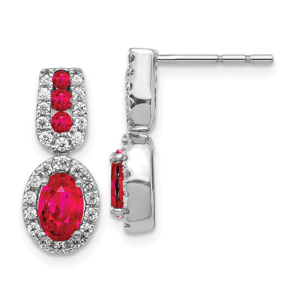 14K White Gold Ruby & Diamond Earrings - 0.85mm