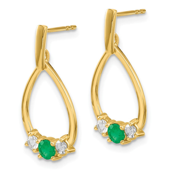 10K Gold Dangle Earrings with 1/3 Carat Lab-Grown Diamond & Emerald