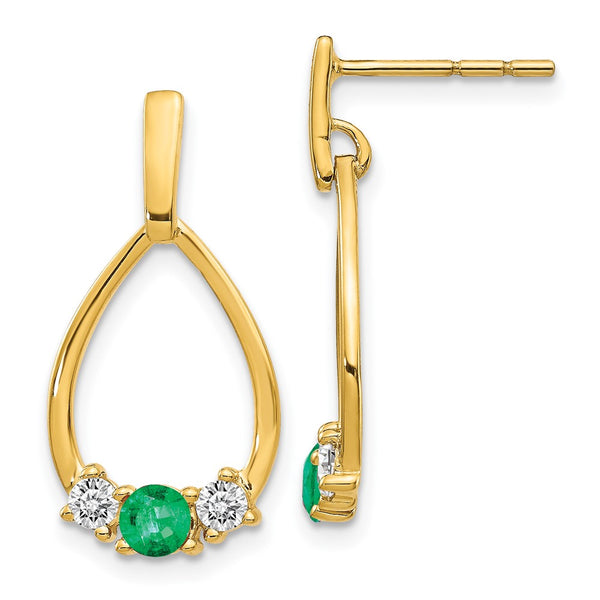 14K Gold Emerald & White Sapphire Drop Earrings