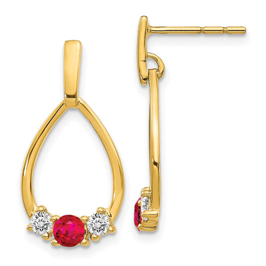 Buy Stylish 10K Gold Ruby & White Sapphire Drop Earrings | Affordable Luxury