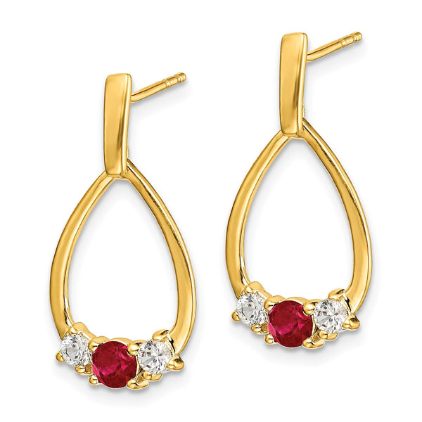 14K Gold Teardrop Earrings with 1/4 Carat Diamond & Ruby Accents