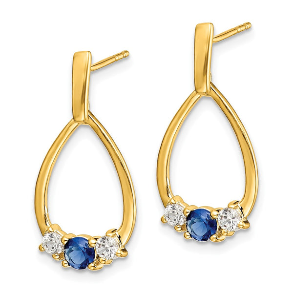 10K Gold Dangle Teardrop Earrings with 1/3 Carat Lab-Grown Diamond & Created Sapphire