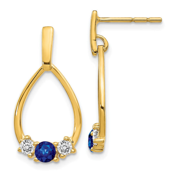 14K Gold Teardrop Earrings, 1/3 Carat Lab-Grown Diamond Sapphire