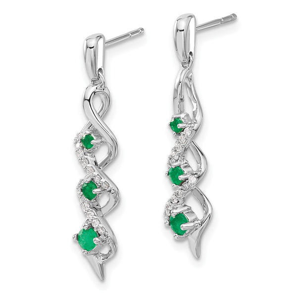 14K White Gold Emerald & Diamond Dangle Earrings