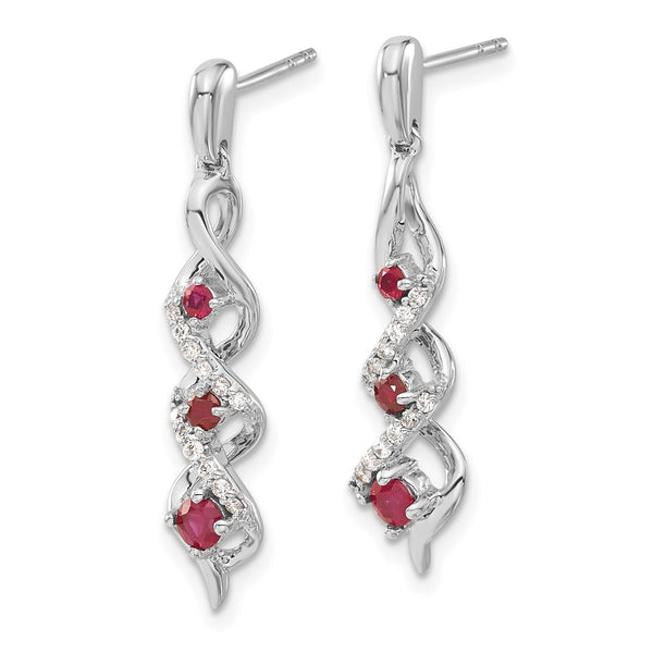 10K White Gold Dangle Earrings with Diamonds & Rubies