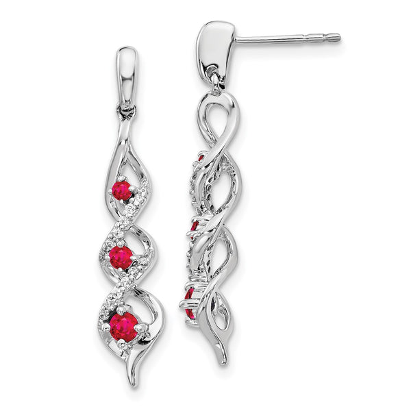 10K White Gold Dangle Earrings with Diamonds & Rubies