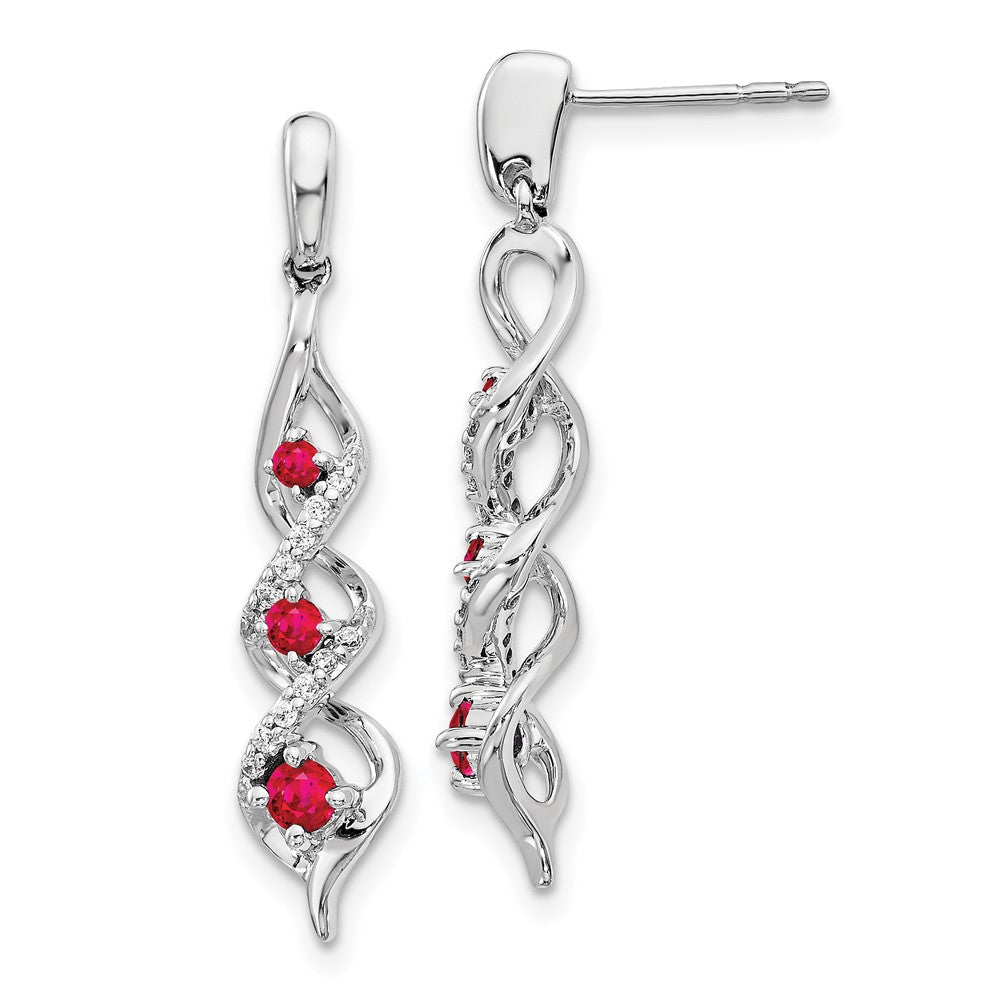 High-Quality 10K White Gold Dangle Earrings with Diamonds & Rubies | Stylish Value