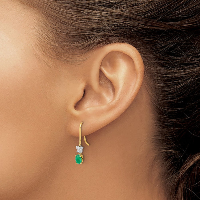 Shop Luxury 14K Two-Tone Oval Emerald & 1/8ct Diamond Earrings - Stylish Design-3