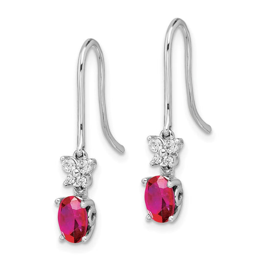 High-Quality 14K White Gold Oval Ruby Earrings with Diamond Accents - Stylish Luxury