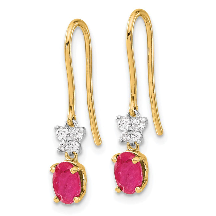 High-Quality 14K Two-Tone Gold Oval Ruby & Diamond Earrings - Stylish Value!-2