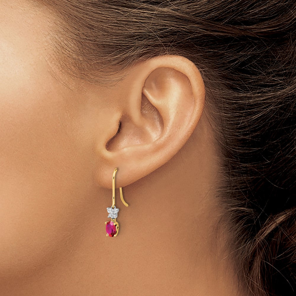 High-Quality 14K Two-Tone Gold Oval Ruby & Diamond Earrings - Stylish Value!