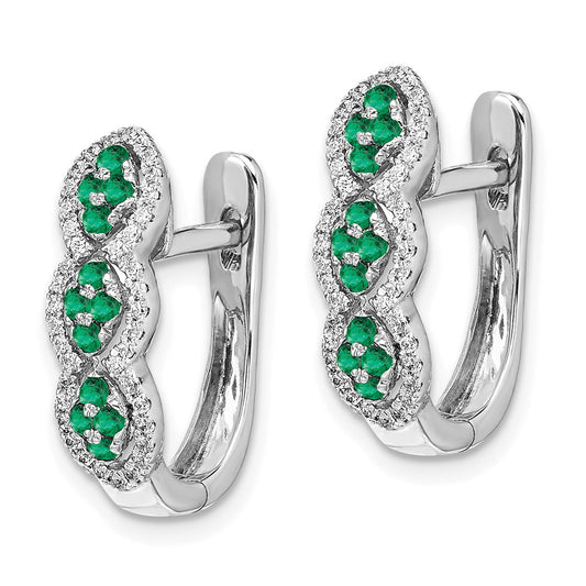 High-Quality 14K White Gold Hinged Earrings with Diamonds & Emeralds - Stylish Value