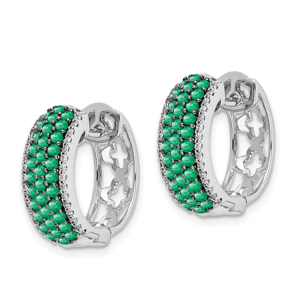 14K White Gold Hinged Hoop Earrings with Diamonds & Emeralds - Style GR1-1003297