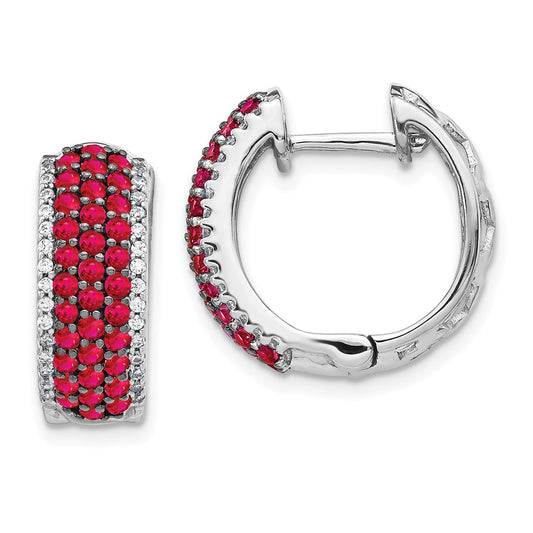 Exclusive 14K White Gold Hinged Hoop Earrings with Diamonds & Rubies