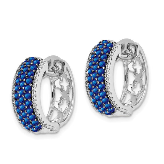 Buy Stylish 14K White Gold Diamond & Sapphire Hinge Hoop Earrings, 1.5