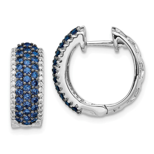 Buy Stylish 14K White Gold Diamond & Sapphire Hinge Hoop Earrings, 1.5