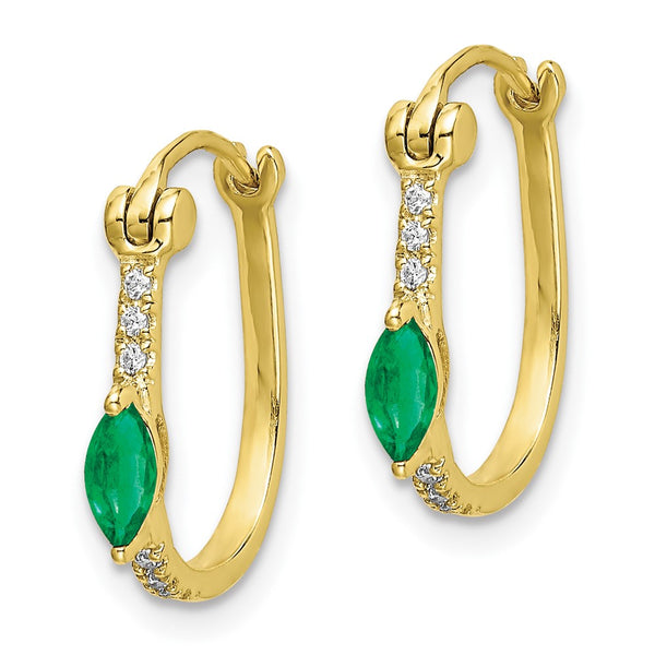 14K Gold Hinged Hoop Earrings with 1/20ct Diamonds & Emeralds