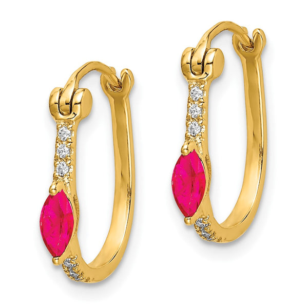 14K Gold Hinged Hoop Earrings with 1/20ct Diamonds & Rubies