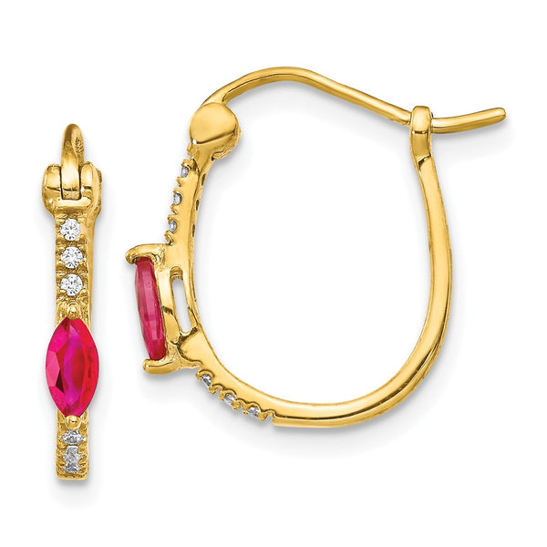 14K Gold Hinged Hoop Earrings with 1/20ct Diamonds & Rubies