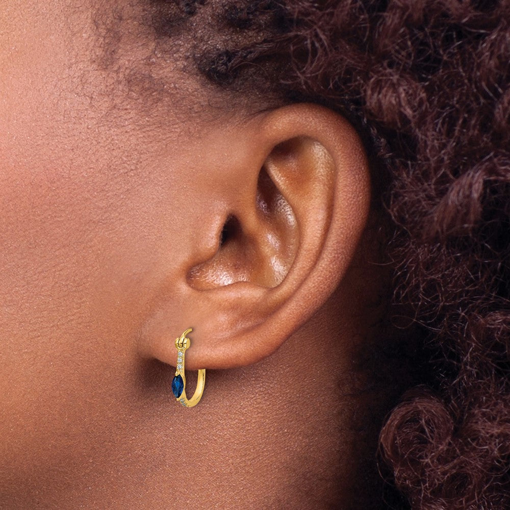 Buy Exclusive 10K Gold Hinged Hoop Earrings with 1/20ct Diamond & Sapphire - Stylish Value!
