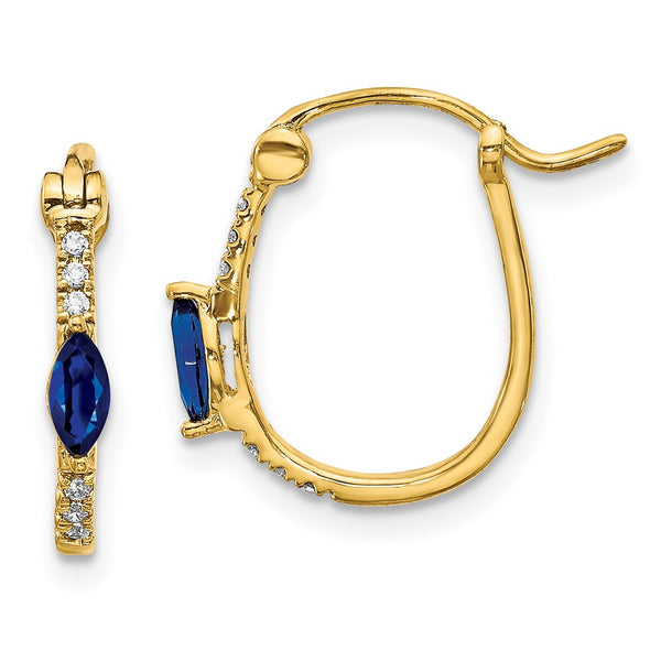 14K Gold Hinged Hoop Earrings with Diamond & Sapphire Accents