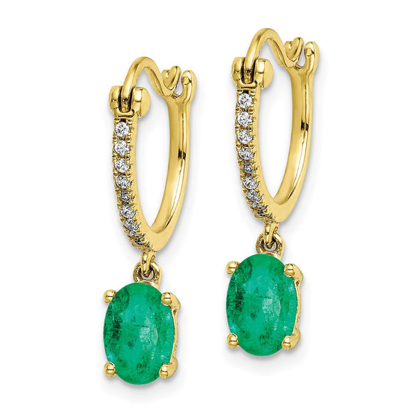 14K Gold Diamond & Emerald Dangle Hoop Earrings, 1/10ct Diamonds