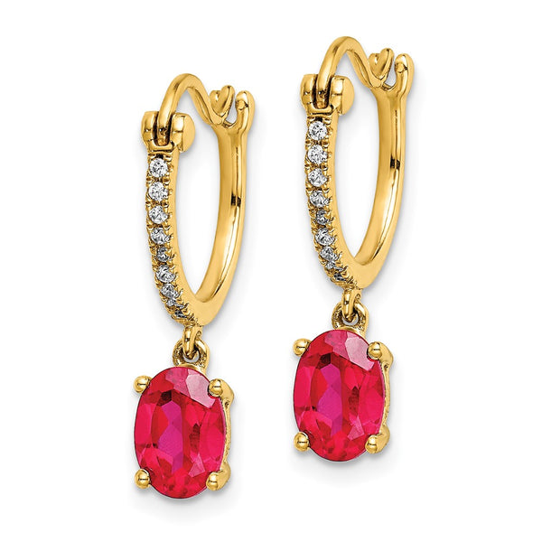 14K Gold Diamond & Ruby Dangle Hoop Earrings - 1/10ct