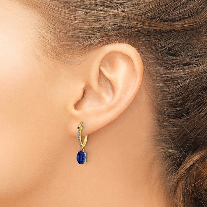 Exclusive 14K Gold Diamond & Sapphire Dangle Hoop Earrings - 1/10ct Luxury-3